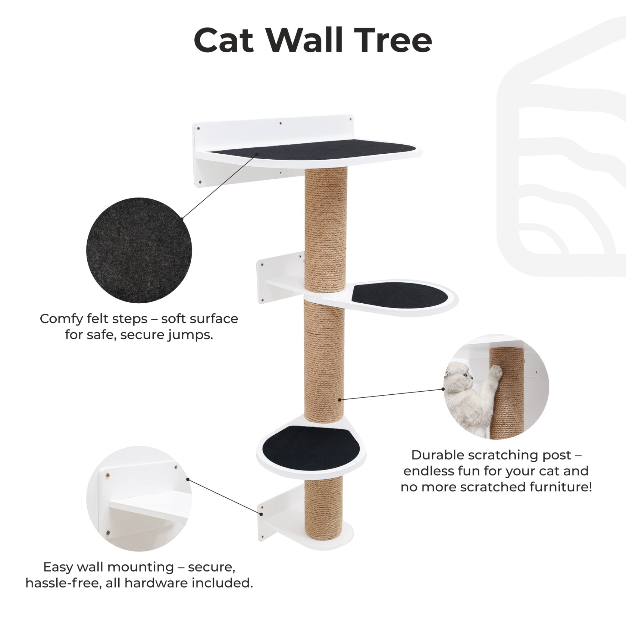 Medium White Cat Tree - Durable Climbing Tower for Indoor Cats
