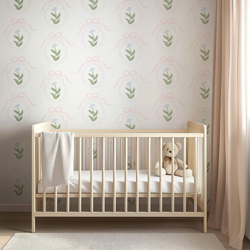 Esti Floral Removable Wallpaper - Pink, Sage-Green & White