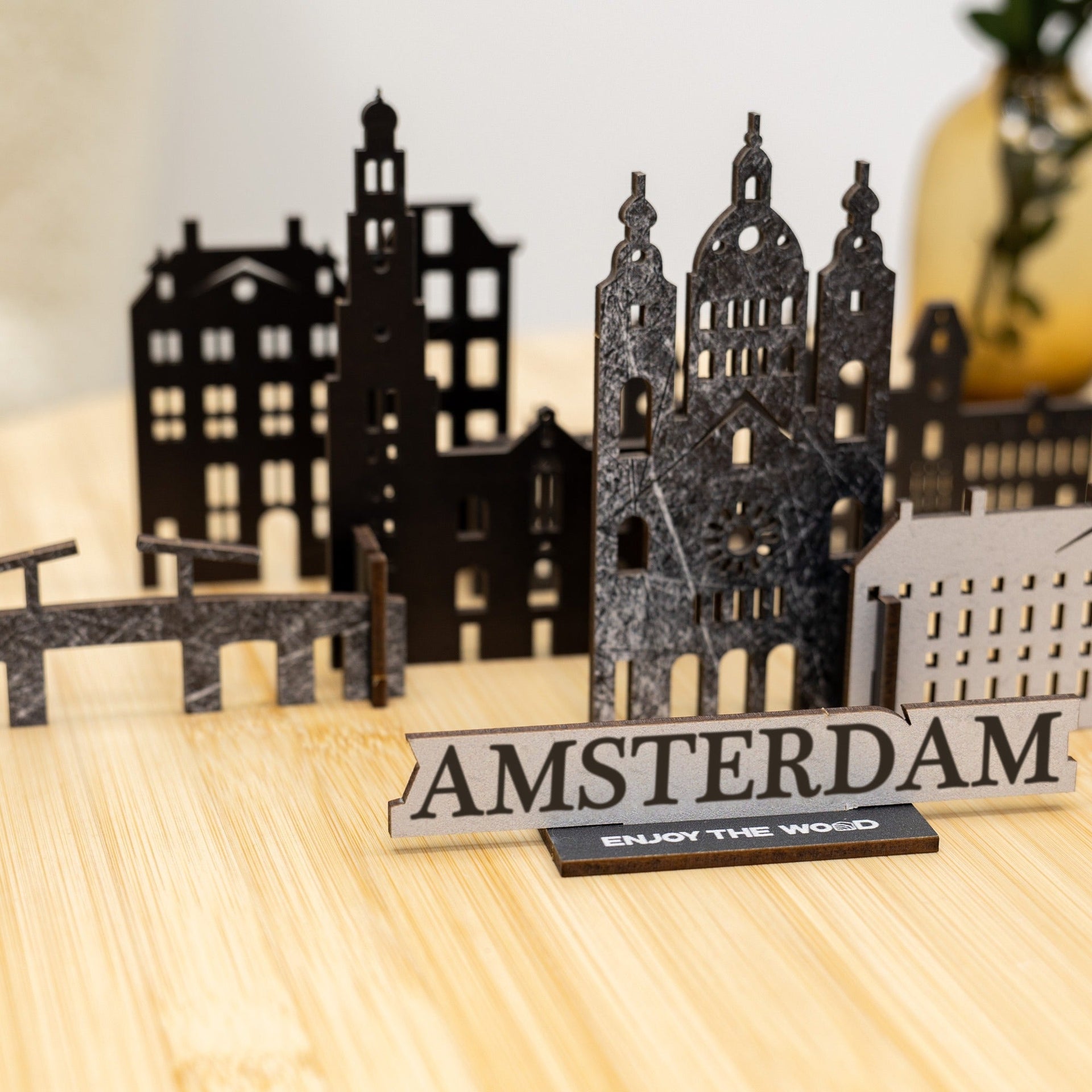 Amsterdam Wooden 3D City Skyline Decor - Minimalist Home Sculpture