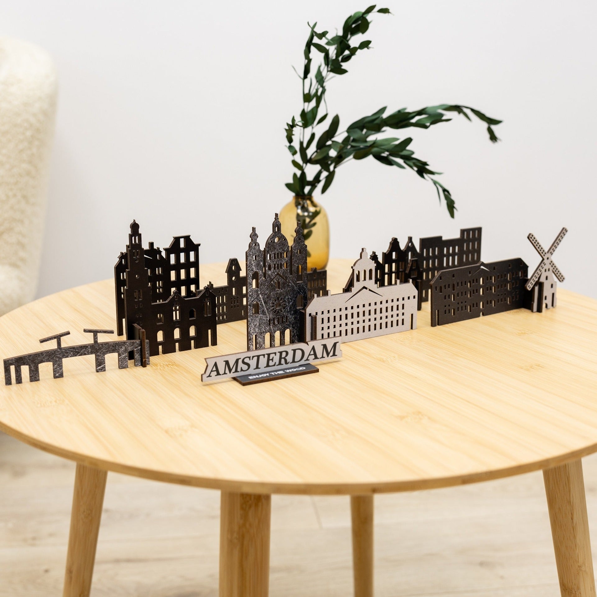 Amsterdam Wooden 3D City Skyline Decor - Minimalist Home Sculpture