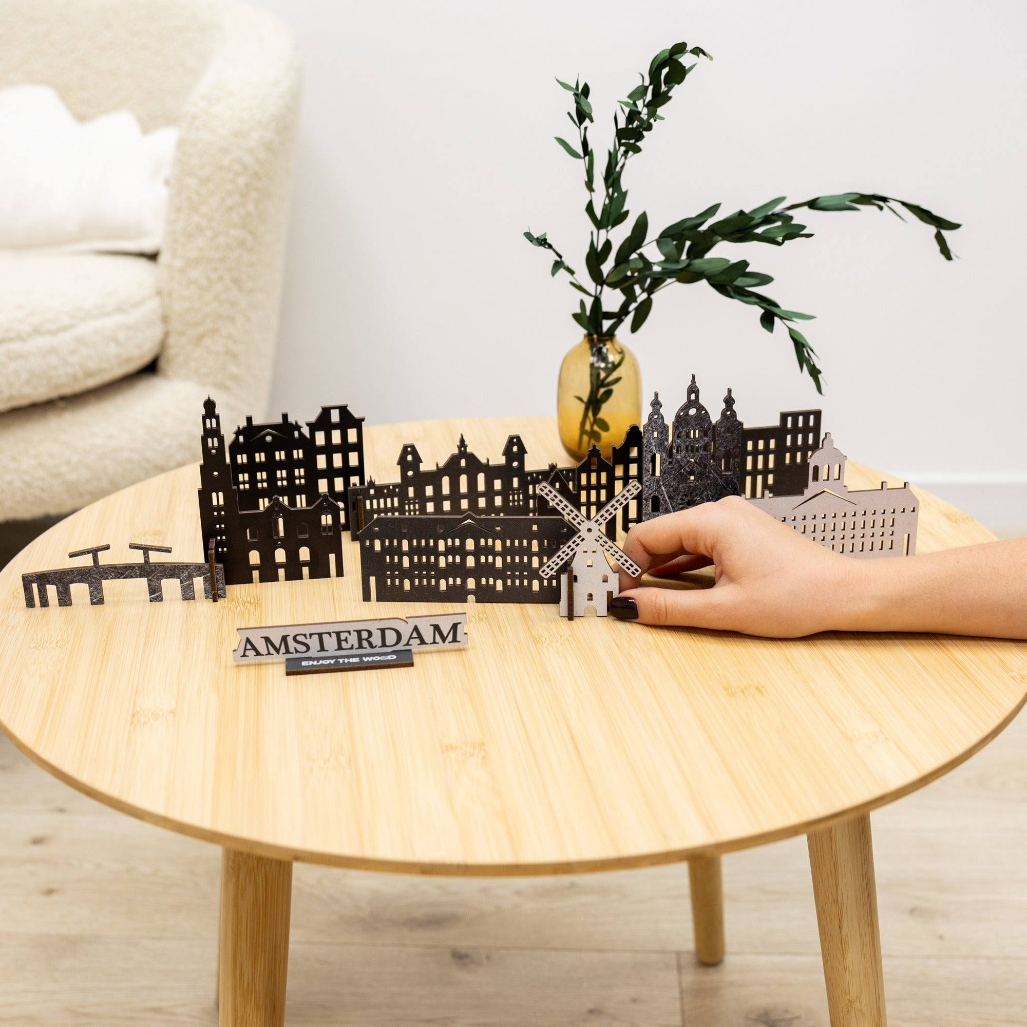 Amsterdam Wooden 3D City Skyline Decor - Minimalist Home Sculpture