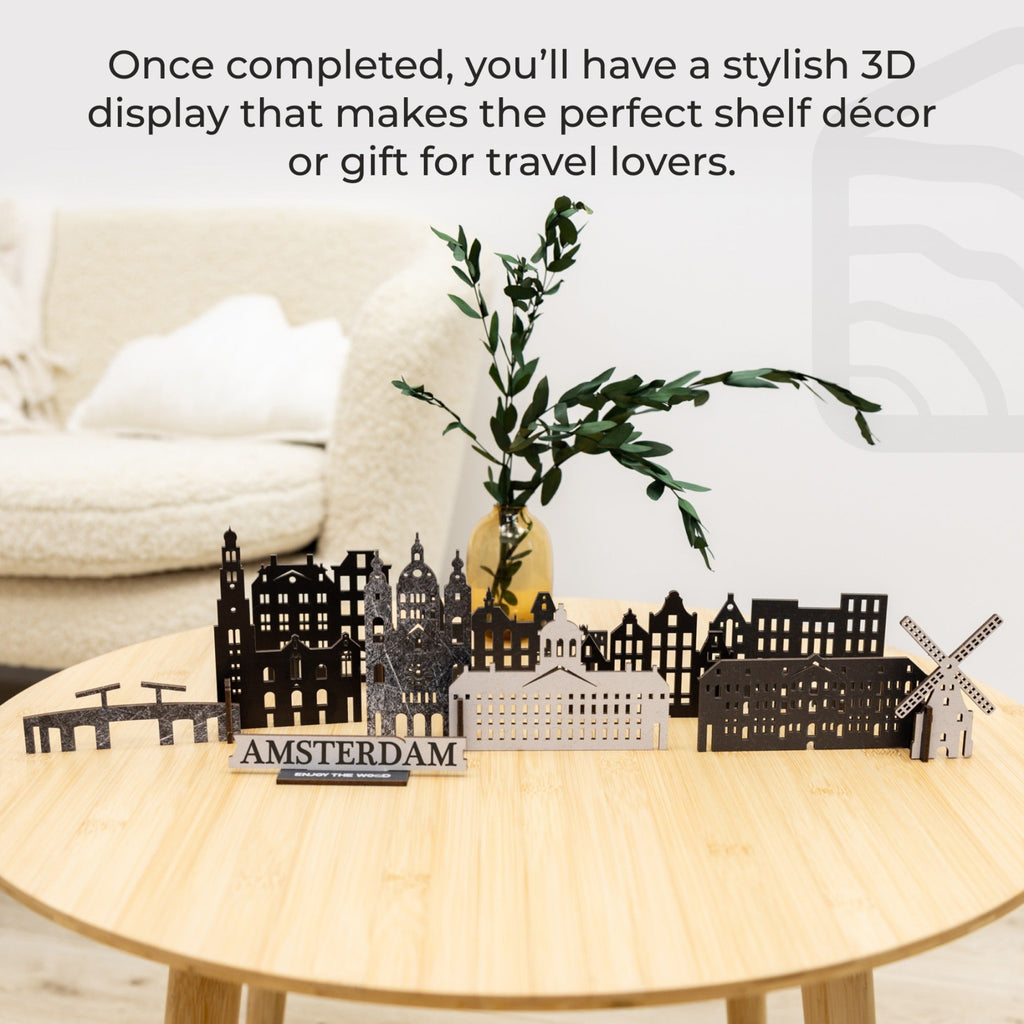 Amsterdam Wooden 3D City Skyline Decor - Minimalist Home Sculpture