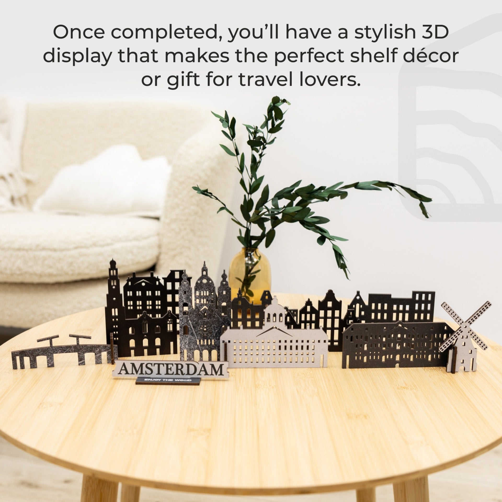 Amsterdam Wooden 3D City Skyline Decor - Minimalist Home Sculpture