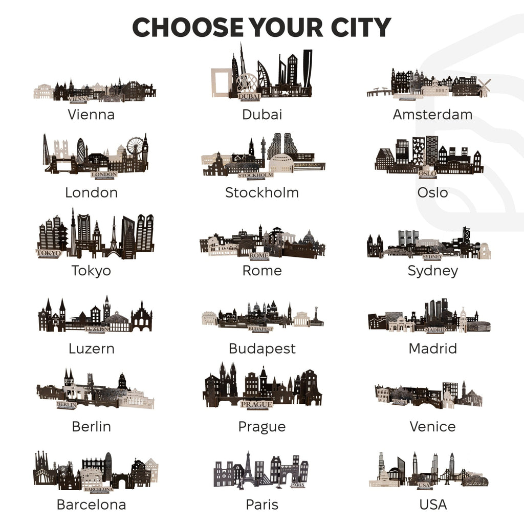 USA Buildings Wooden City Skyline Decor - American Travel Art