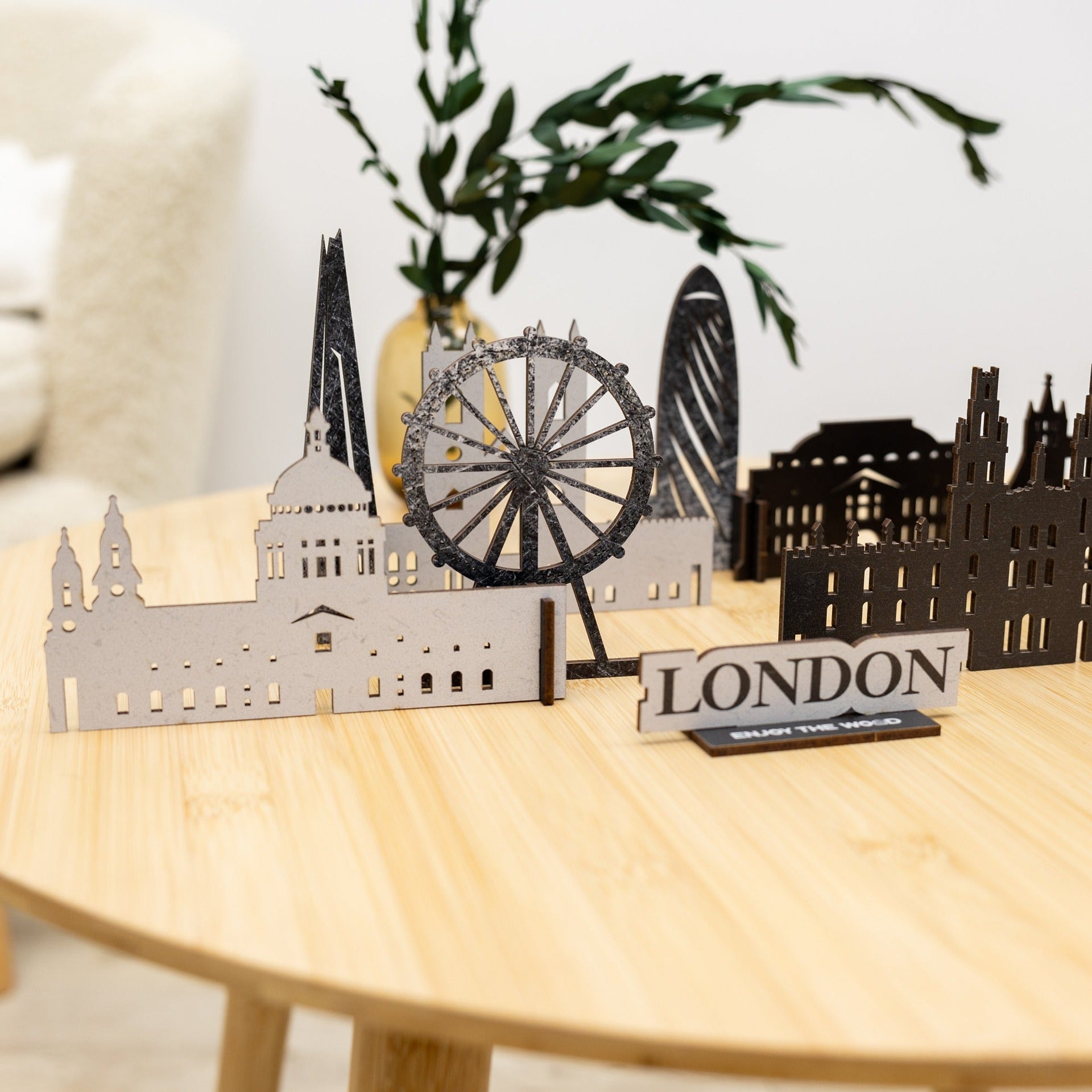 London Wooden City Skyline Map Decor - Handcrafted Travel Souvenir