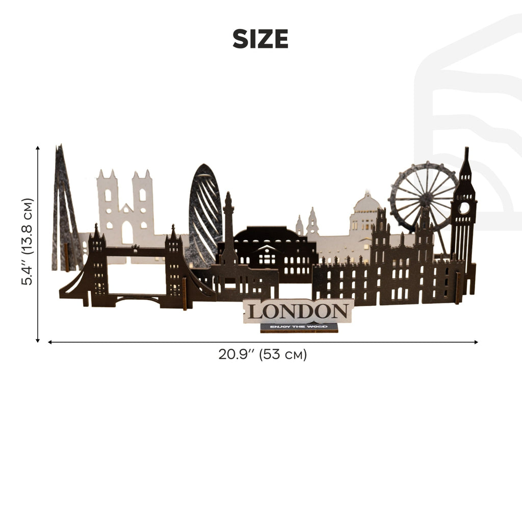 London Wooden City Skyline Map Decor - Handcrafted Travel Souvenir