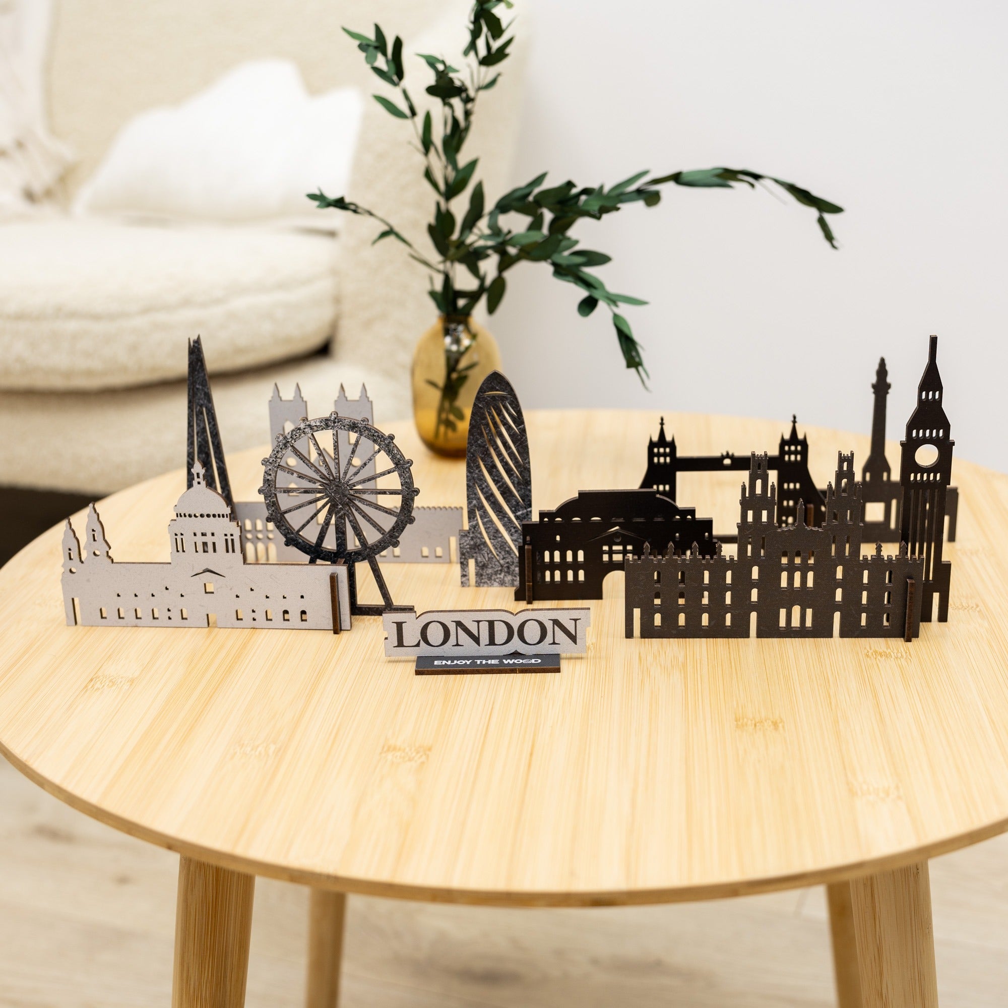 London Wooden City Skyline Map Decor - Handcrafted Travel Souvenir
