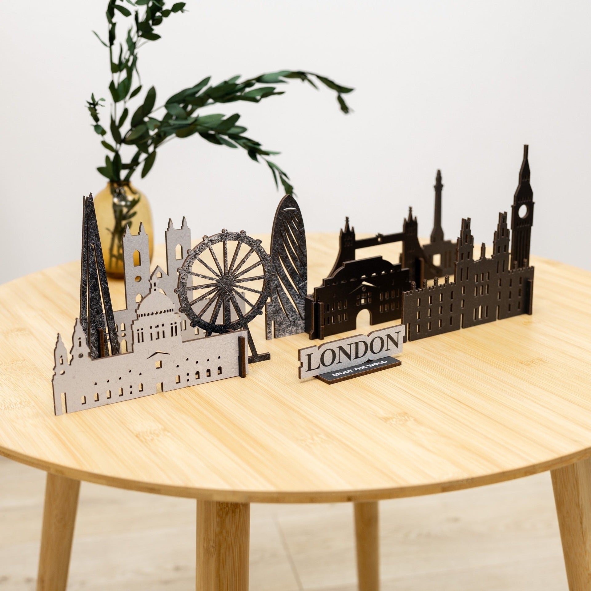London Wooden City Skyline Map Decor - Handcrafted Travel Souvenir