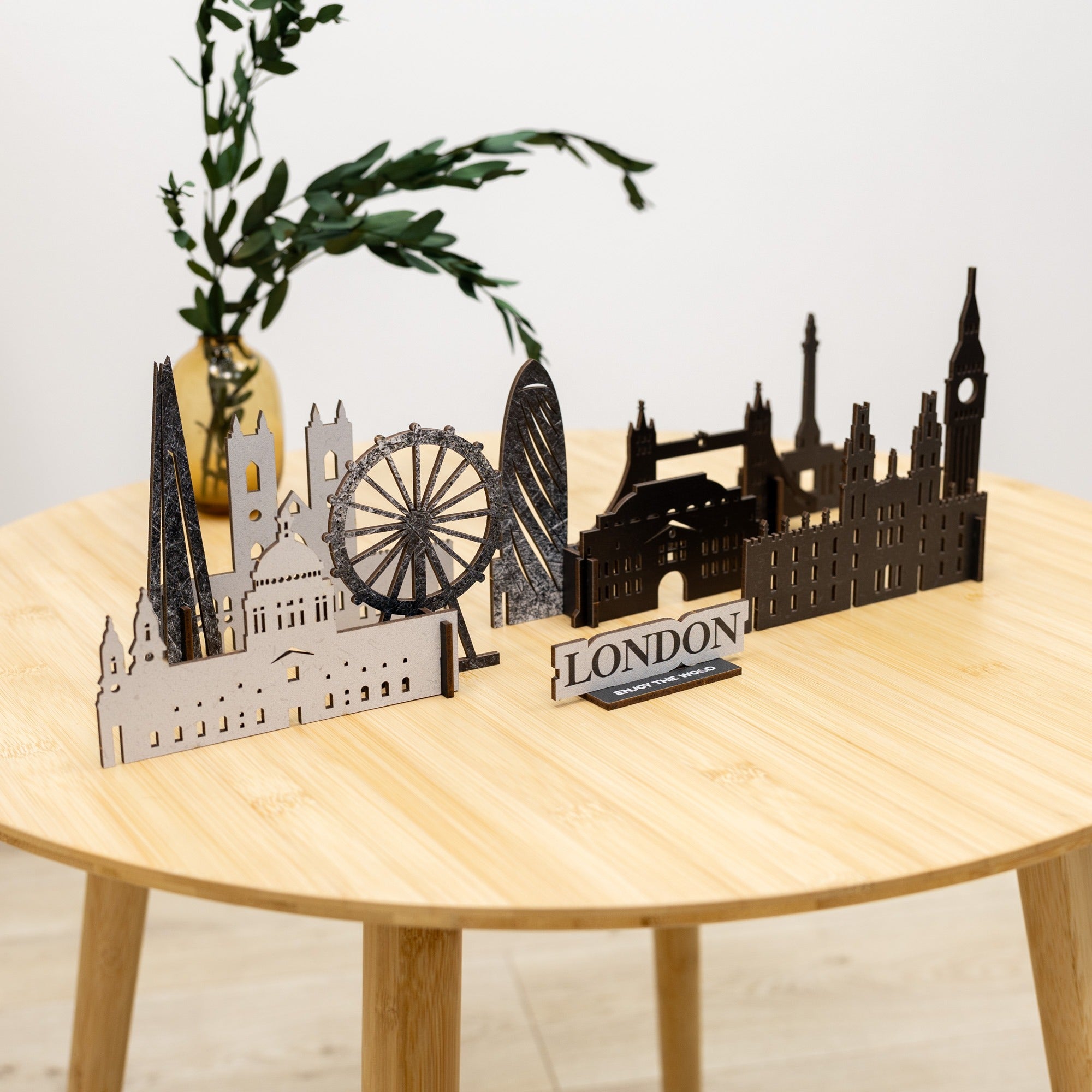 London Wooden City Skyline Map Decor - Handcrafted Travel Souvenir
