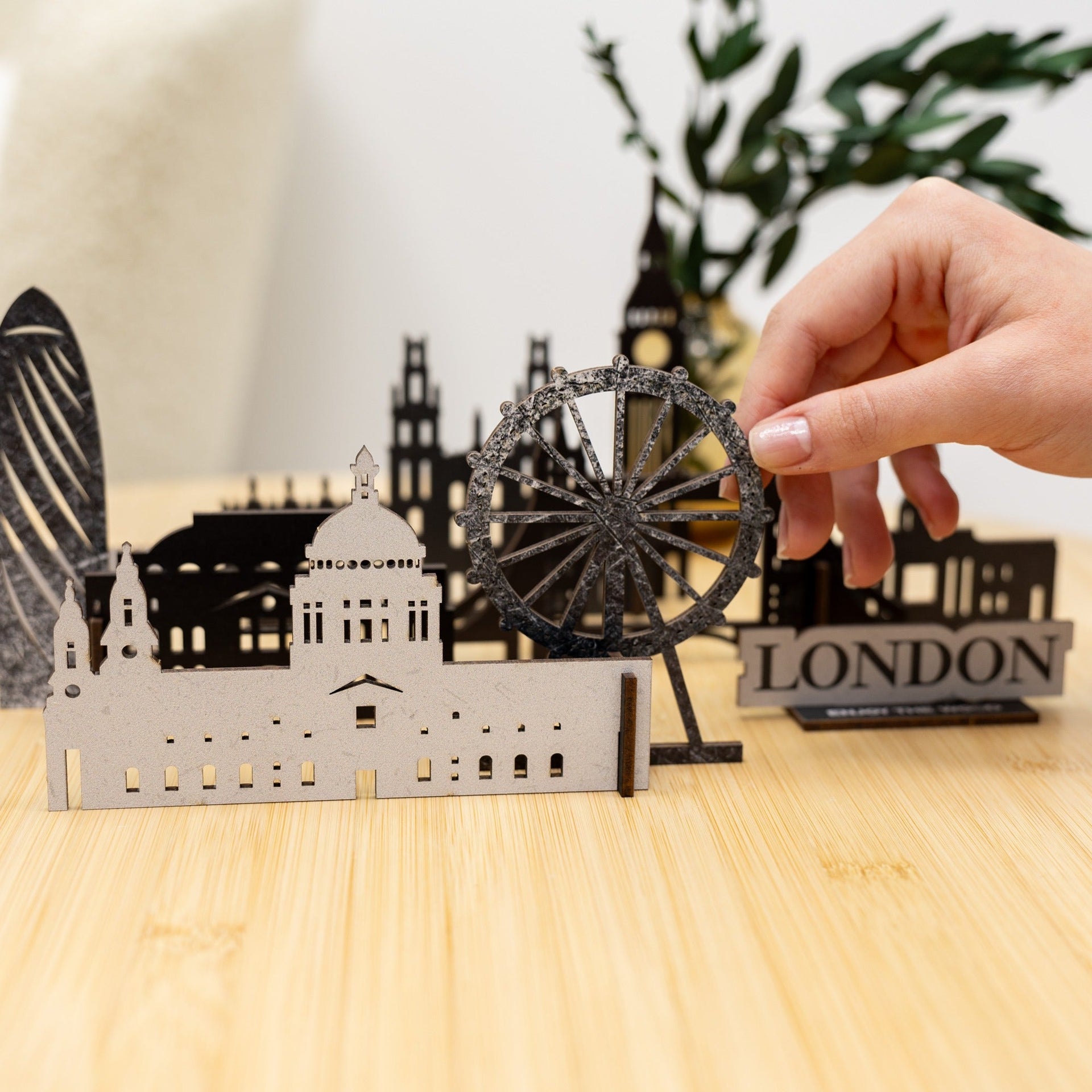 London Wooden City Skyline Map Decor - Handcrafted Travel Souvenir