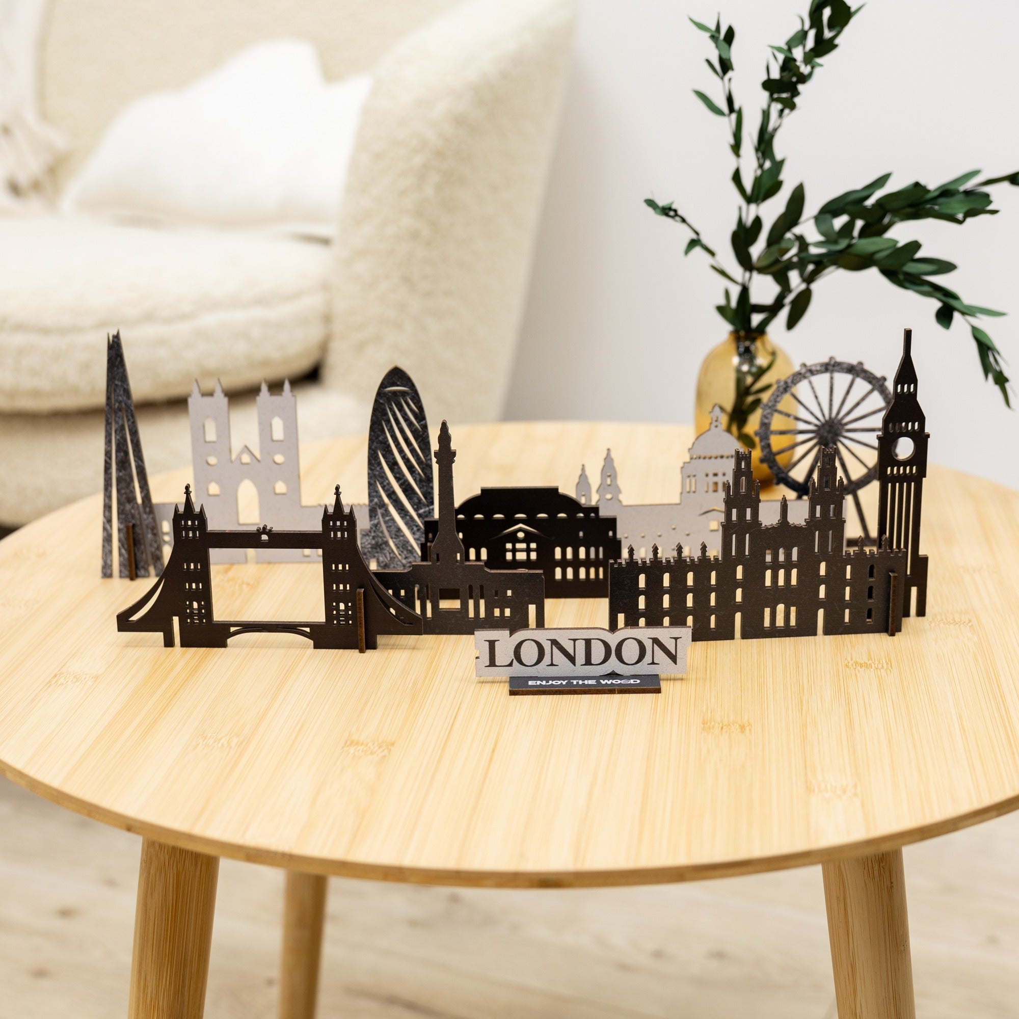 London Wooden City Skyline Map Decor - Handcrafted Travel Souvenir