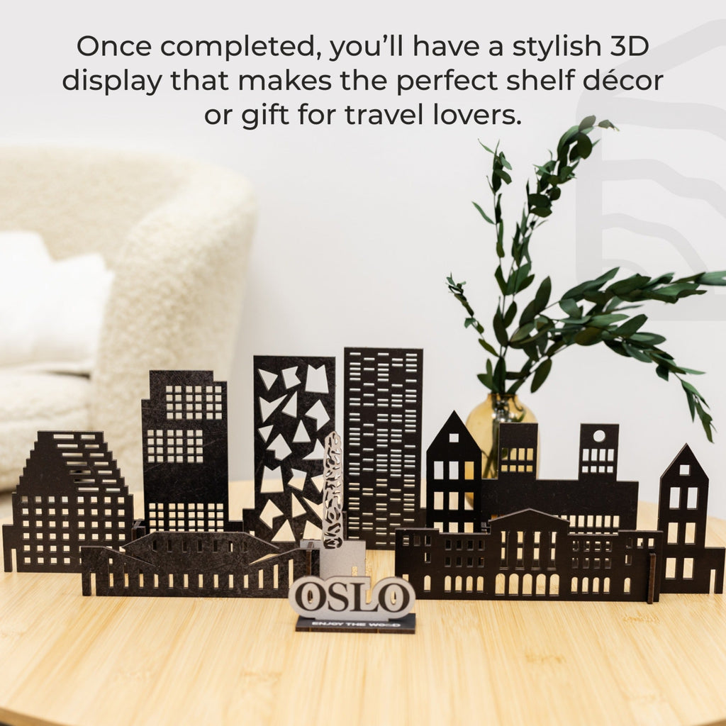 Oslo Wooden City Skyline Wall Decor Minimalist Scandi Brown Art