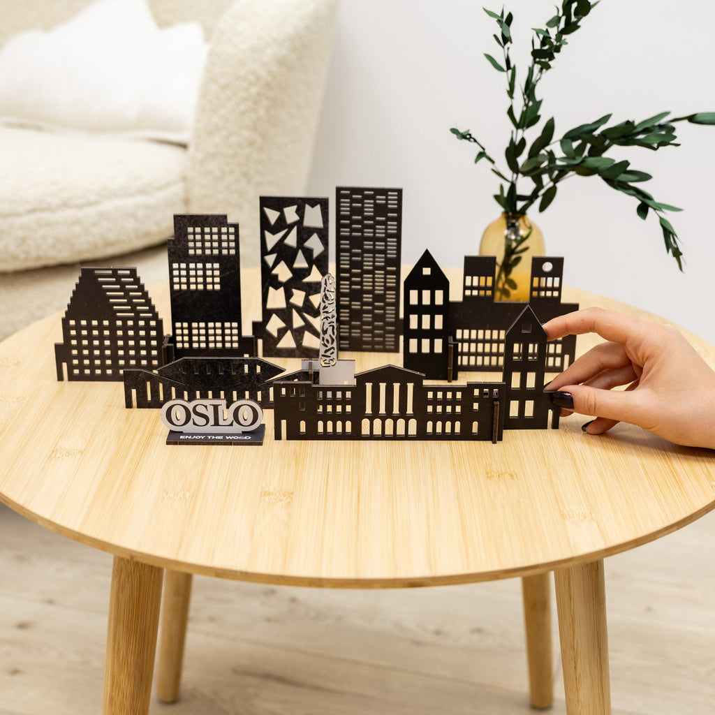 Oslo Wooden City Skyline Wall Decor Minimalist Scandi Brown Art