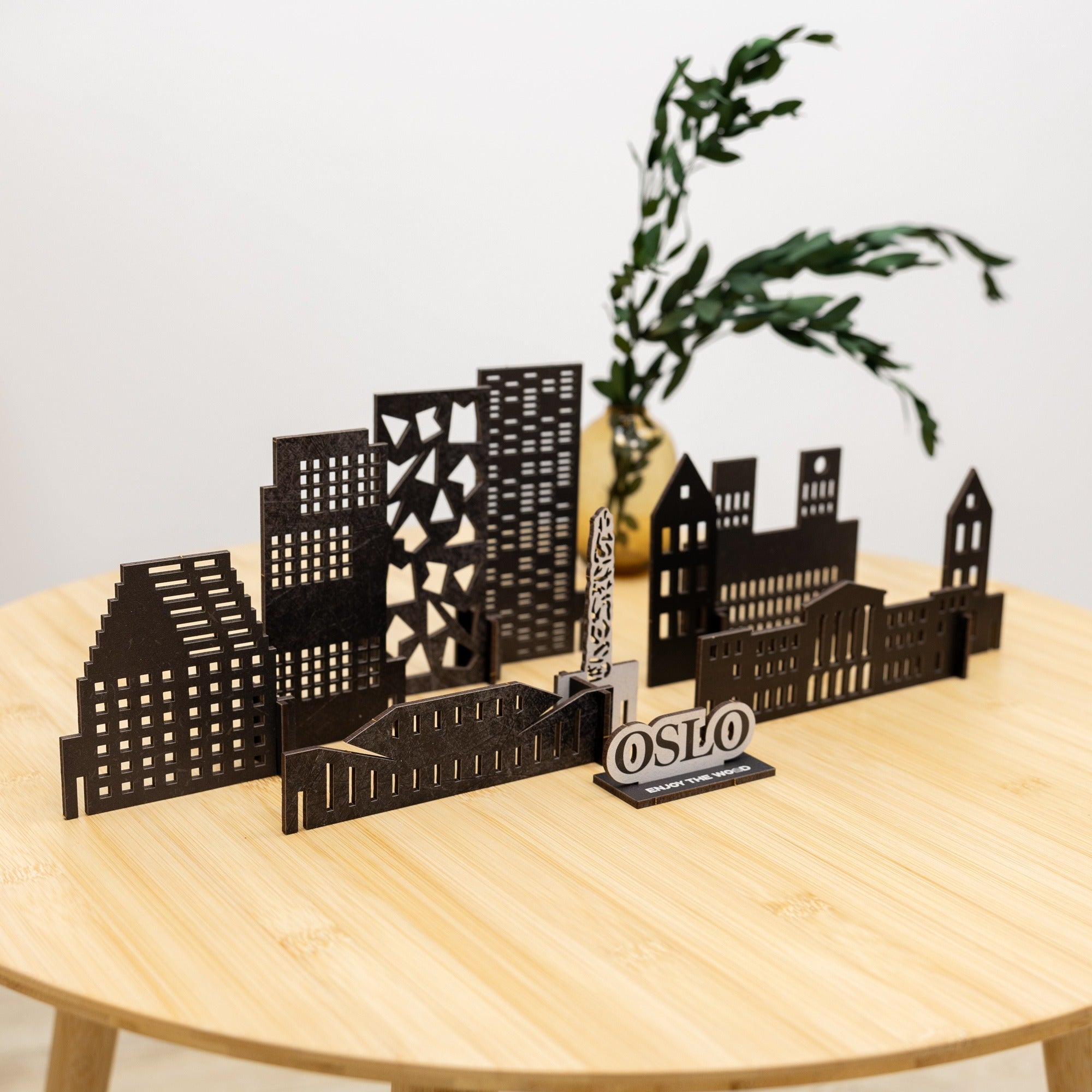 Oslo Wooden City Skyline Wall Decor Minimalist Scandi Brown Art