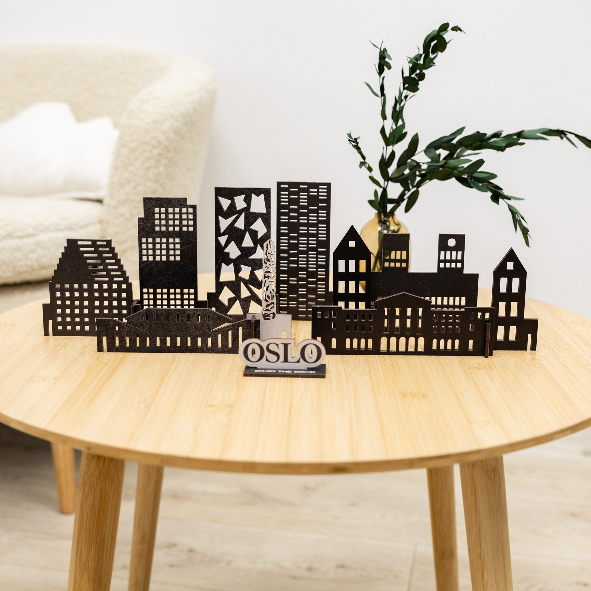 Oslo Wooden City Skyline Wall Decor Minimalist Scandi Brown Art