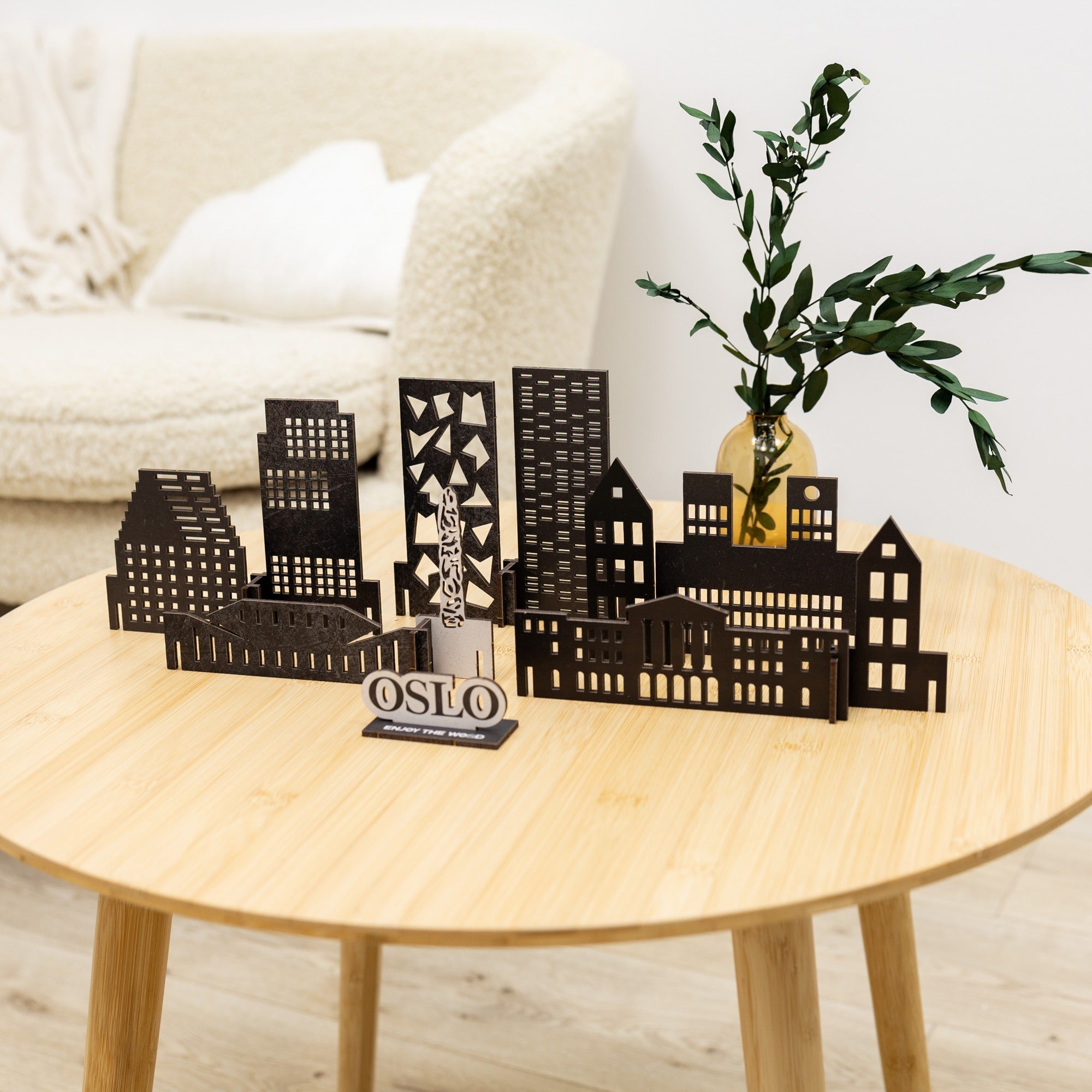 Oslo Wooden City Skyline Wall Decor Minimalist Scandi Brown Art