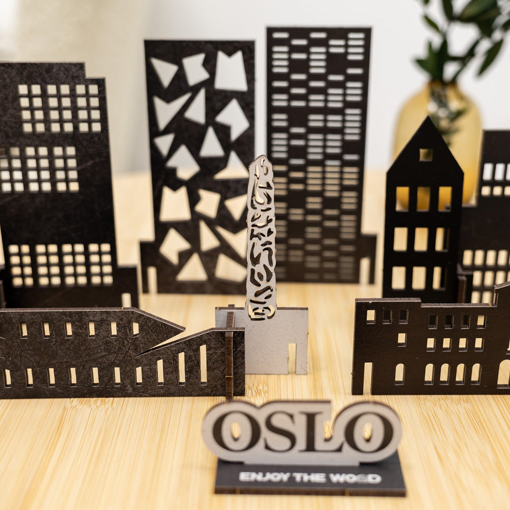 Oslo Wooden City Skyline Wall Decor Minimalist Scandi Brown Art