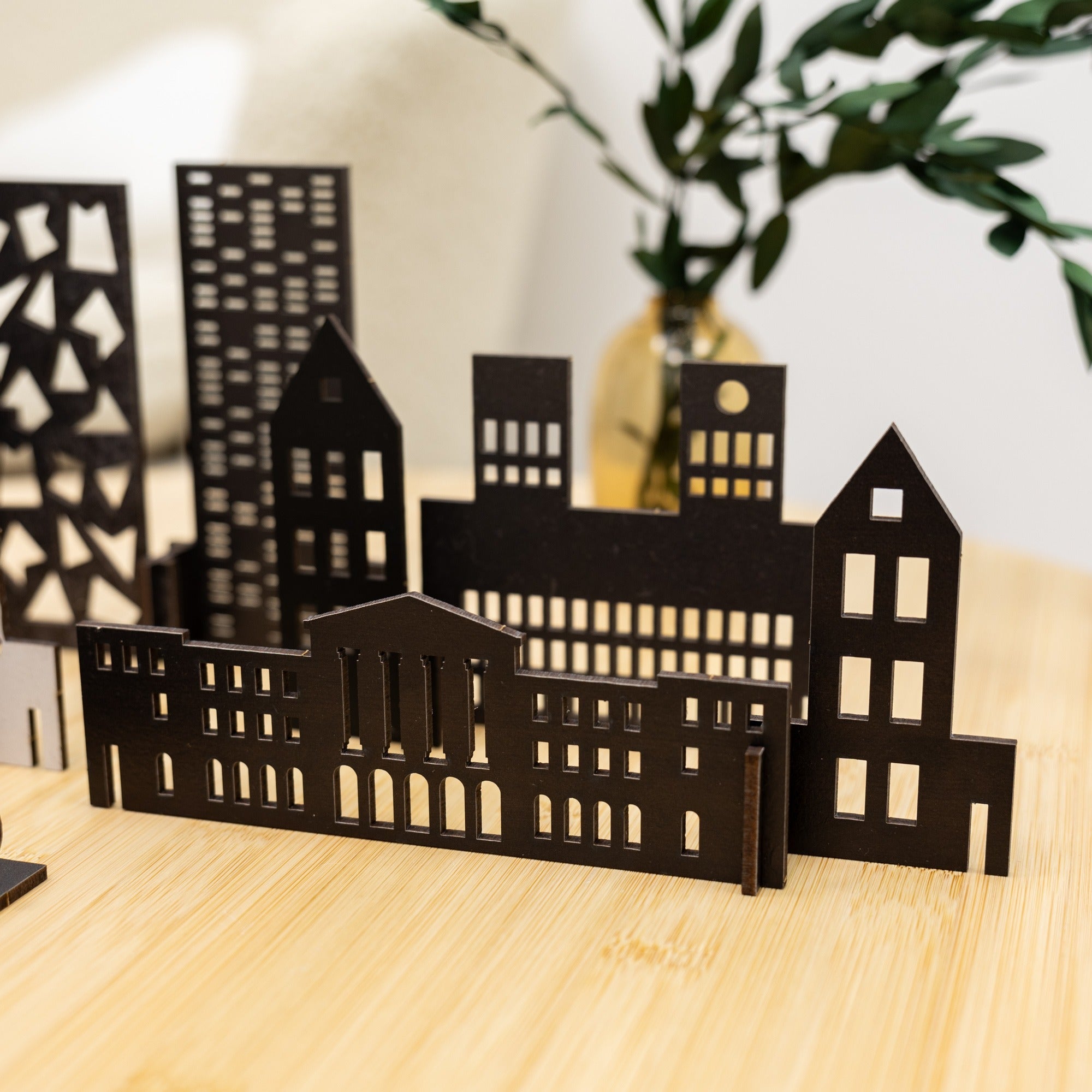 Oslo Wooden City Skyline Wall Decor Minimalist Scandi Brown Art