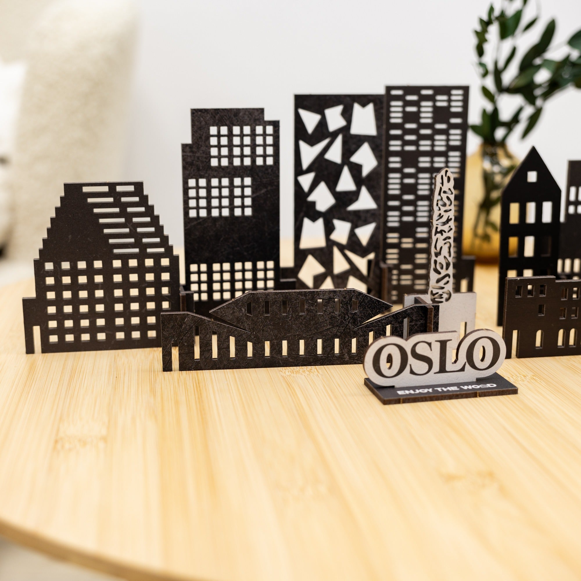 Oslo Wooden City Skyline Wall Decor Minimalist Scandi Brown Art