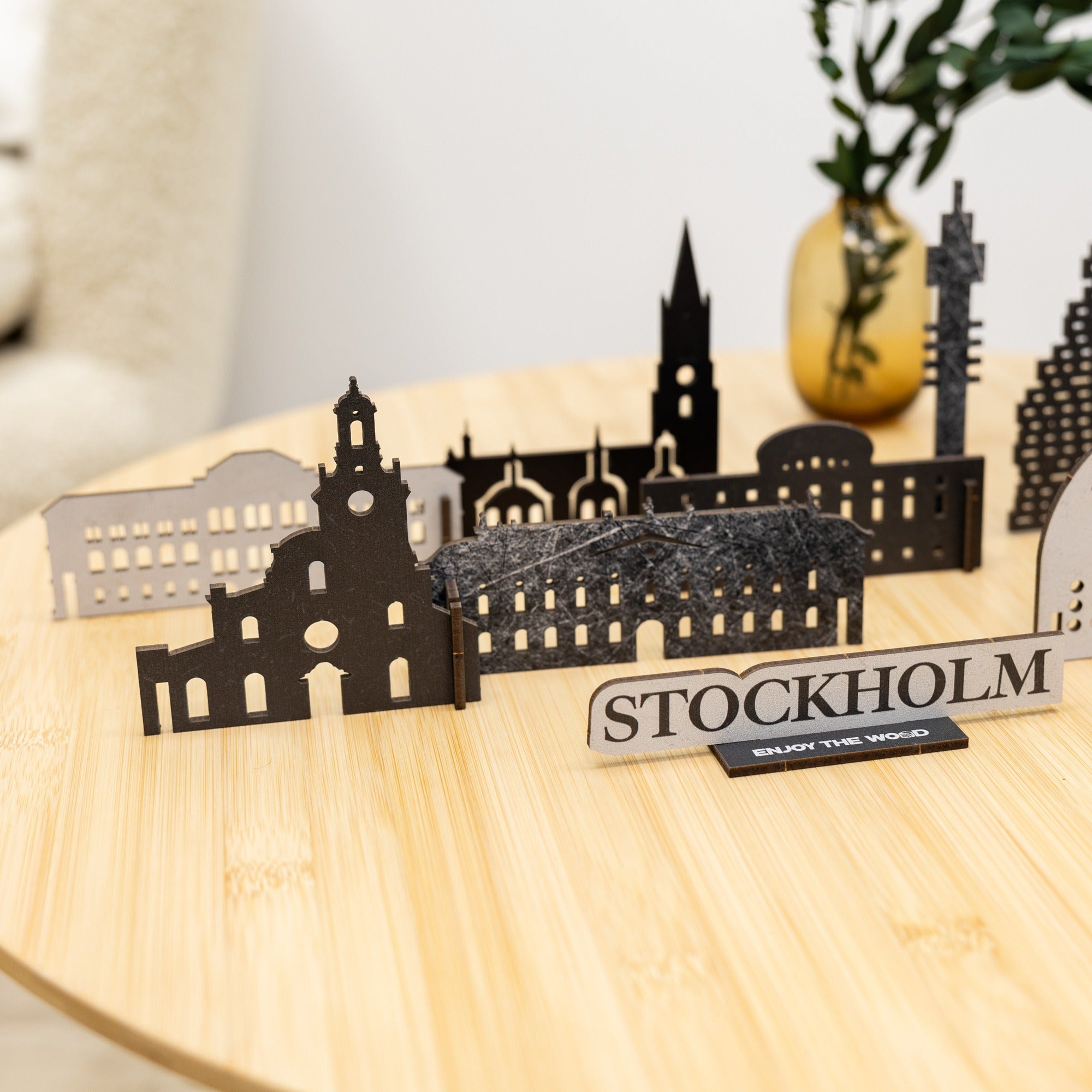 Stockholm Wooden City Skyline Map Decor - Nordic Travel Souvenir