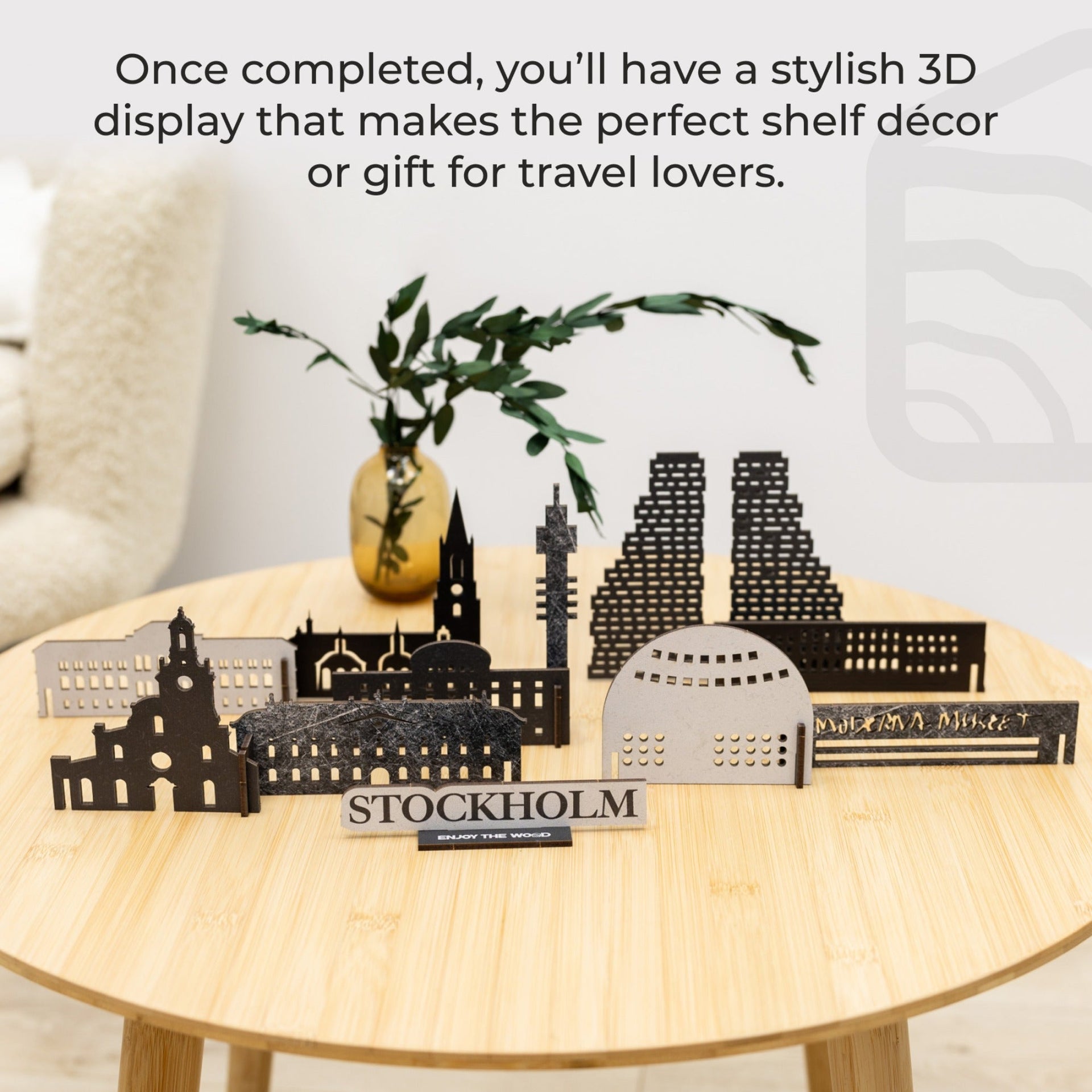 Stockholm Wooden City Skyline Map Decor - Nordic Travel Souvenir