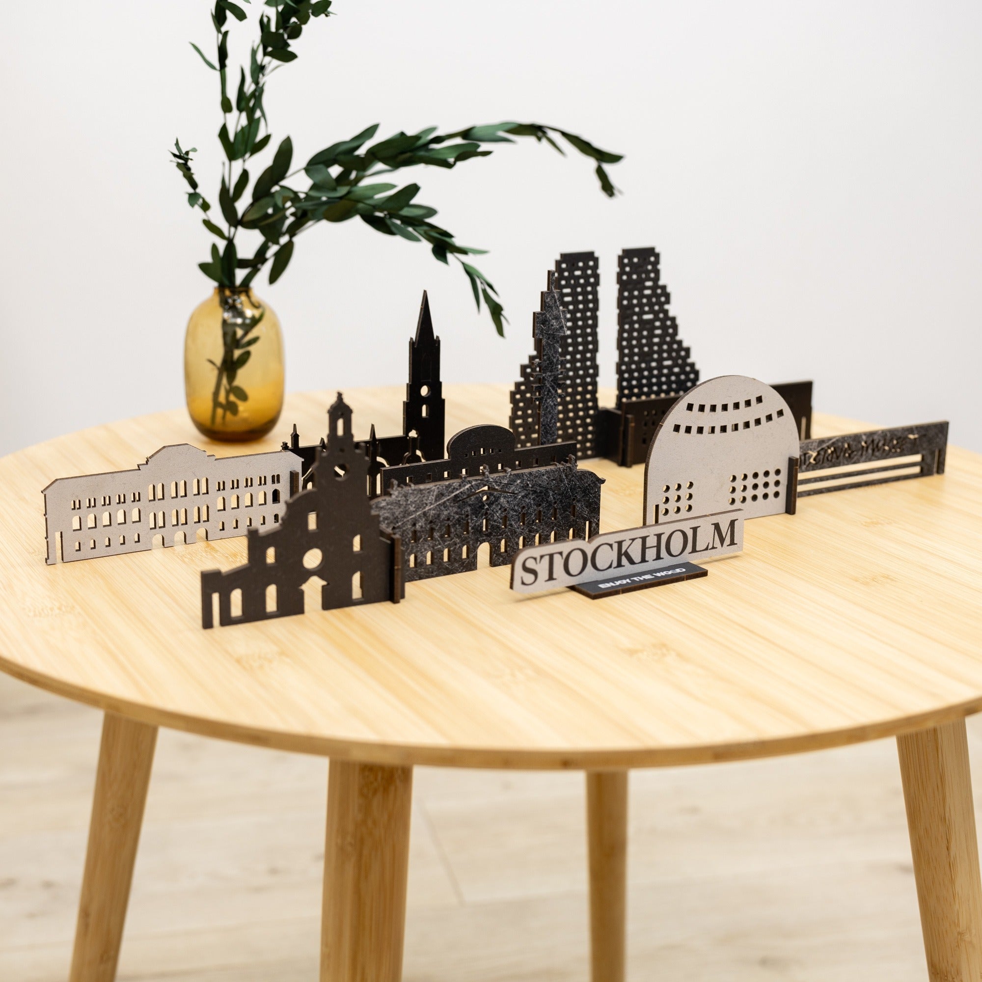 Stockholm Wooden City Skyline Map Decor - Nordic Travel Souvenir