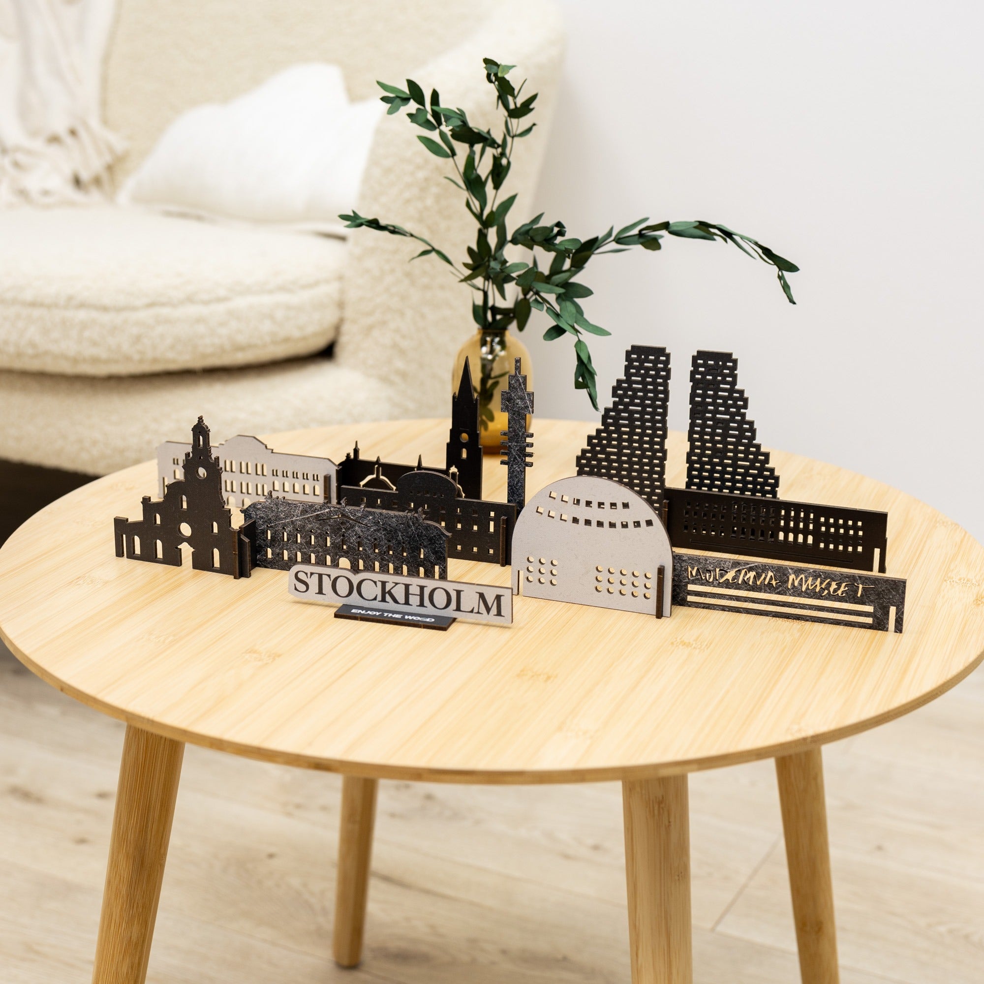 Stockholm Wooden City Skyline Map Decor - Nordic Travel Souvenir