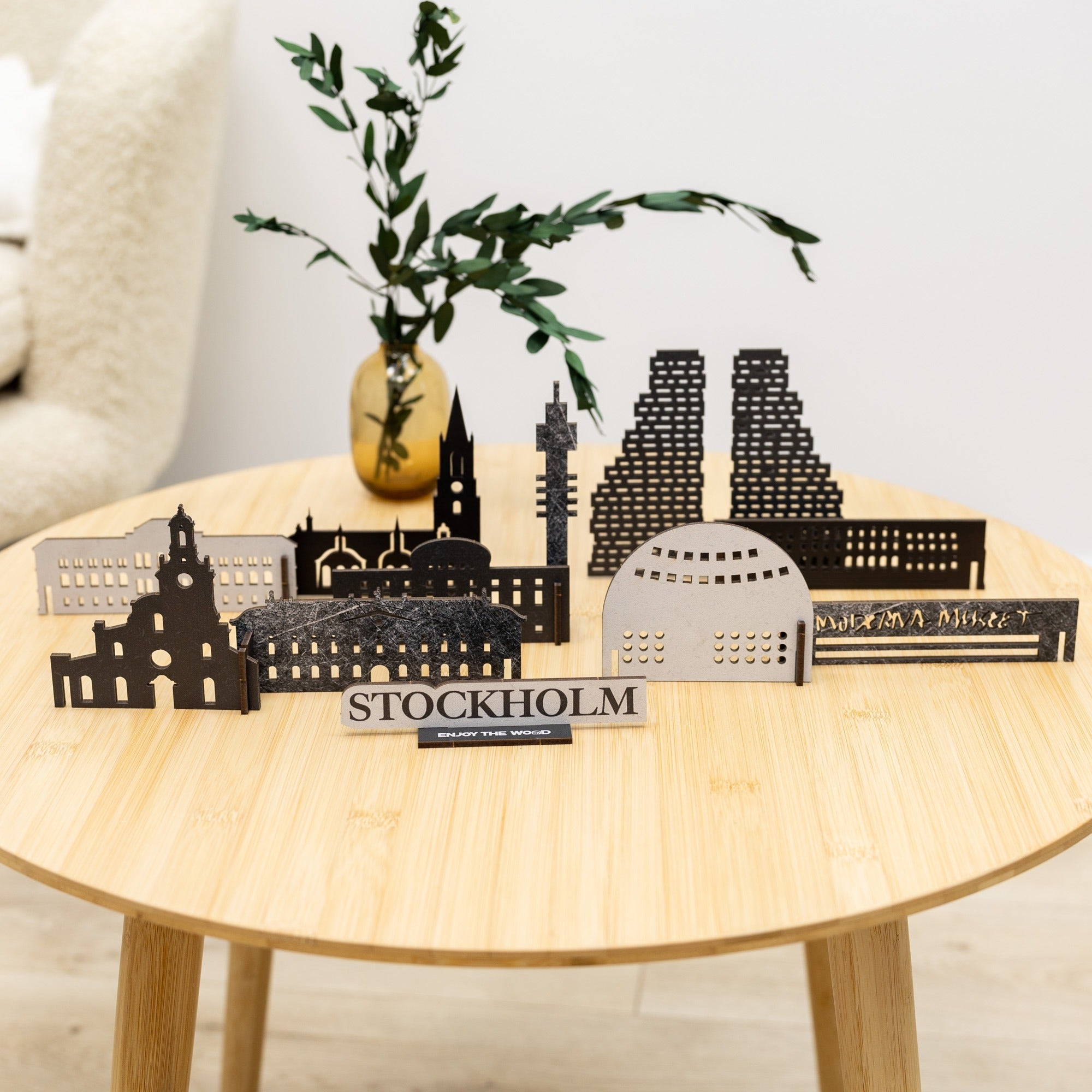 Stockholm Wooden City Skyline Map Decor - Nordic Travel Souvenir