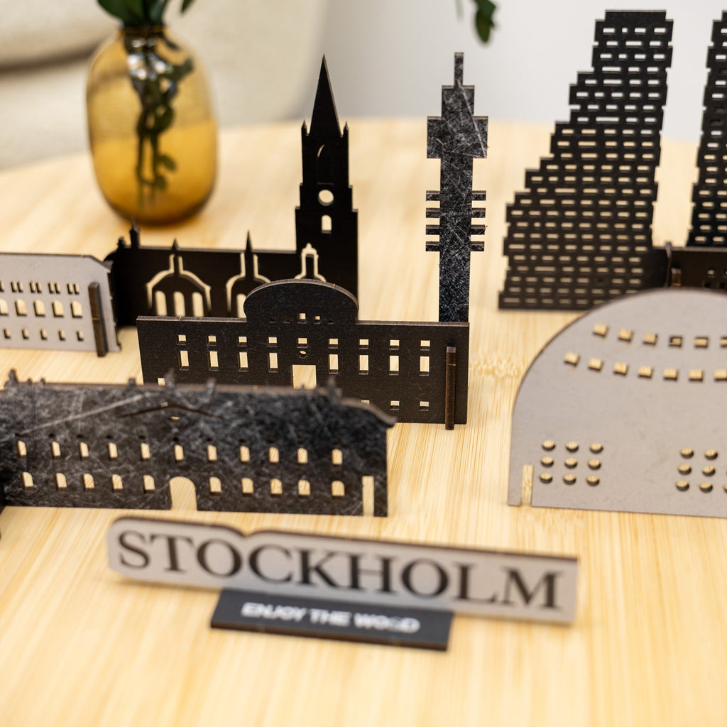 Stockholm Wooden City Skyline Map Decor - Nordic Travel Souvenir