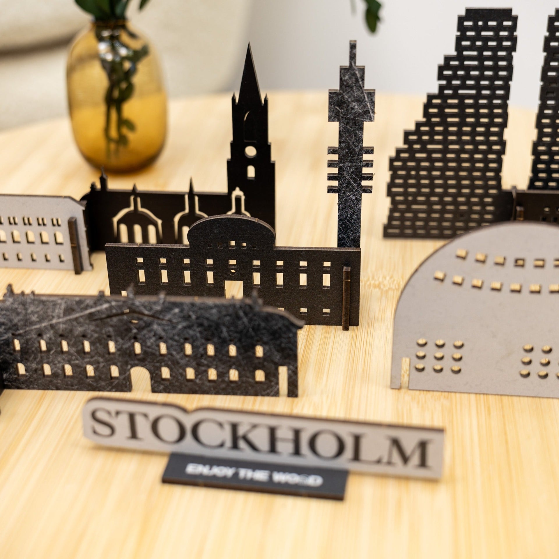 Stockholm Wooden City Skyline Map Decor - Nordic Travel Souvenir