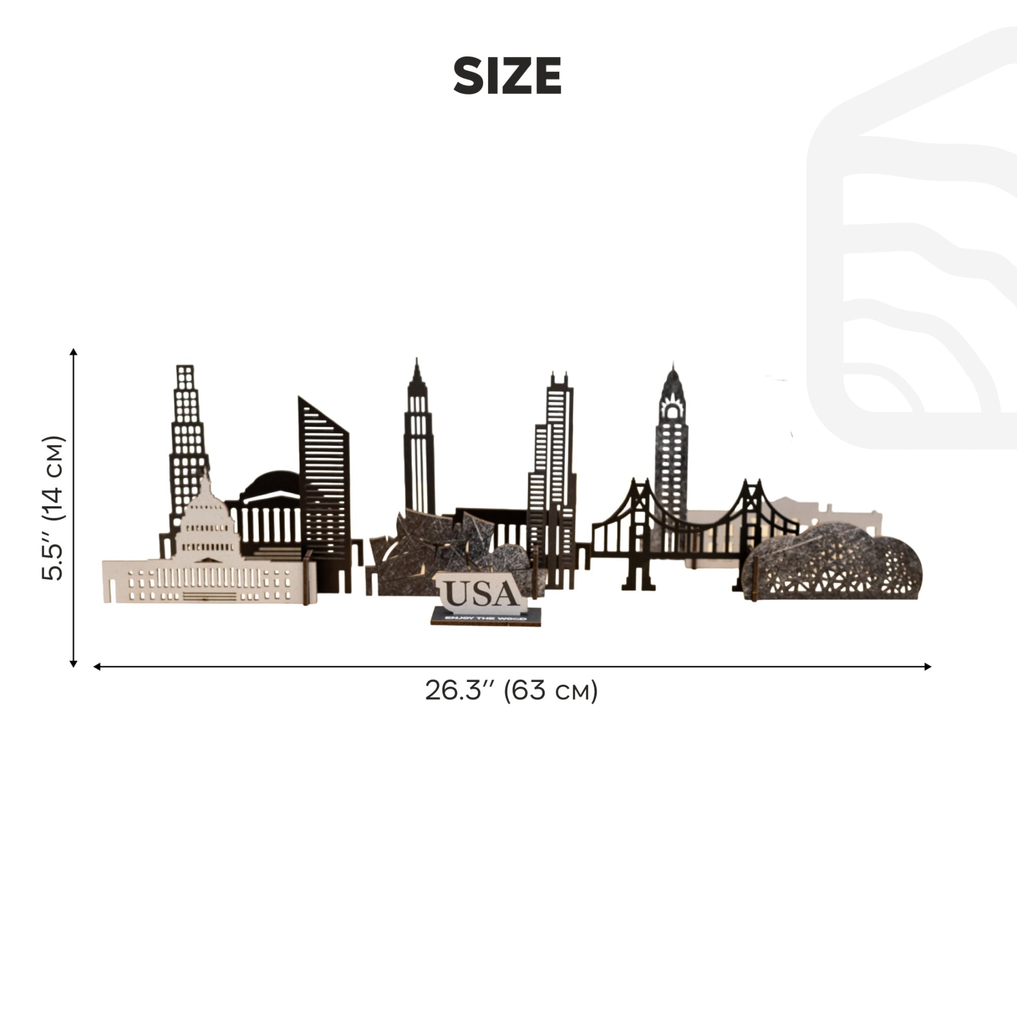 USA Buildings Wooden City Skyline Decor - American Travel Art