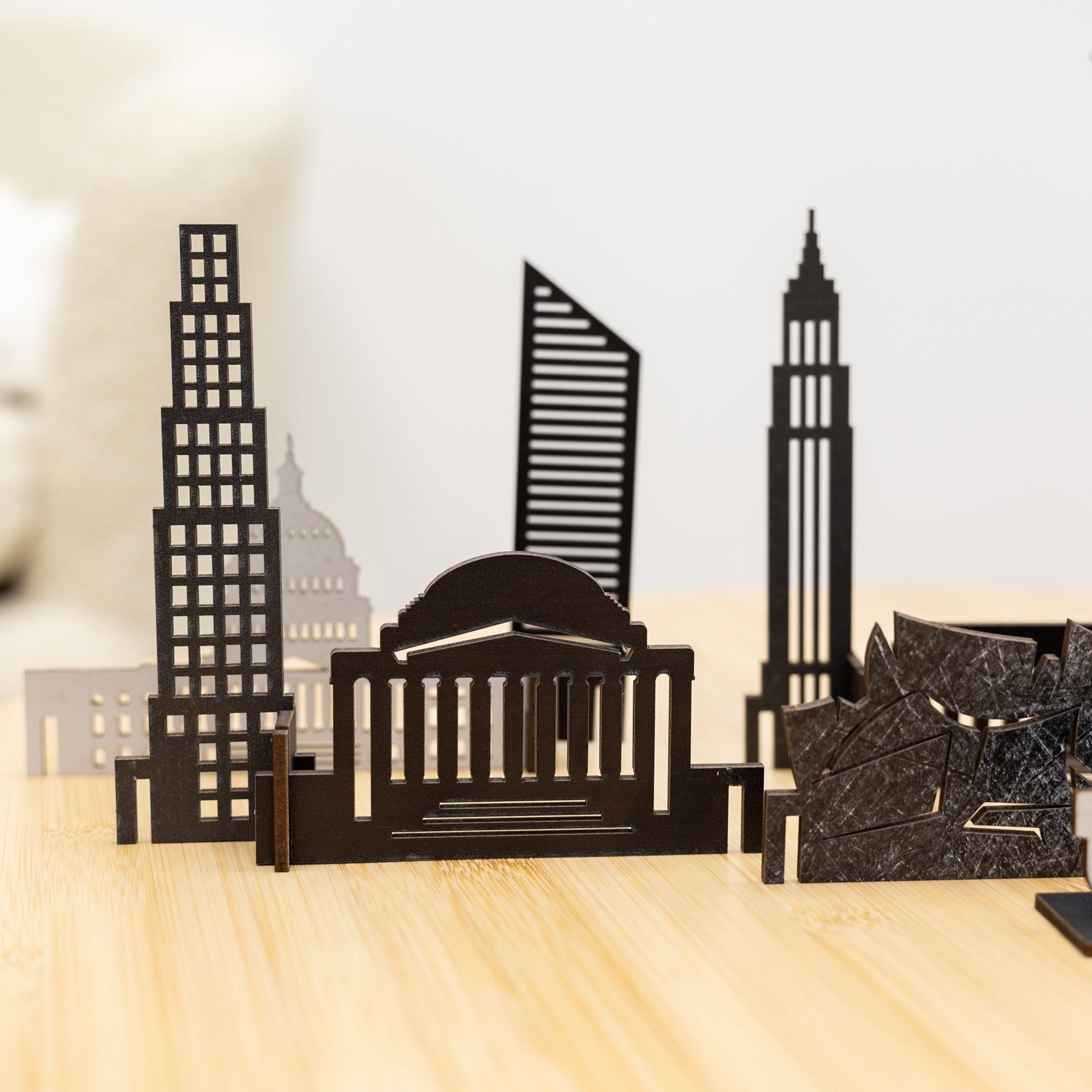 USA Buildings Wooden City Skyline Decor - American Travel Art