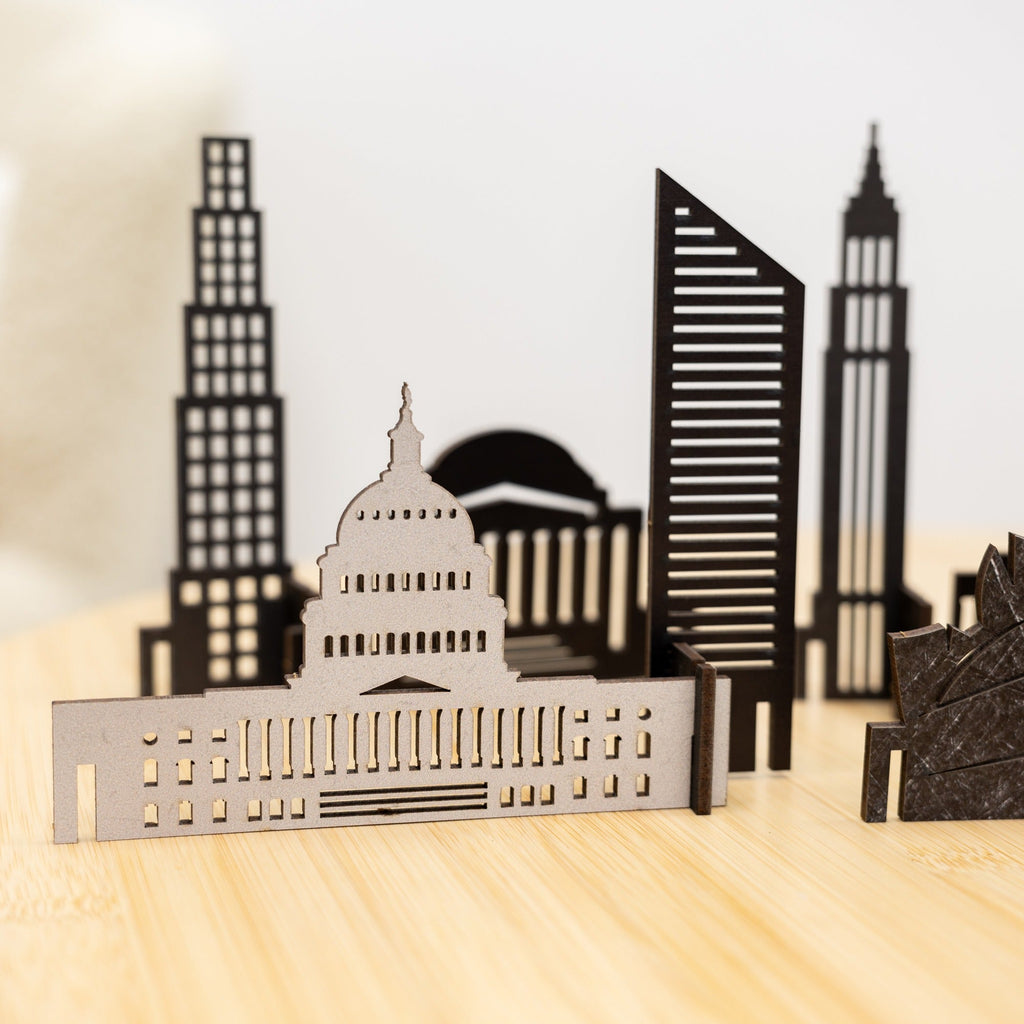 USA Buildings Wooden City Skyline Decor - American Travel Art