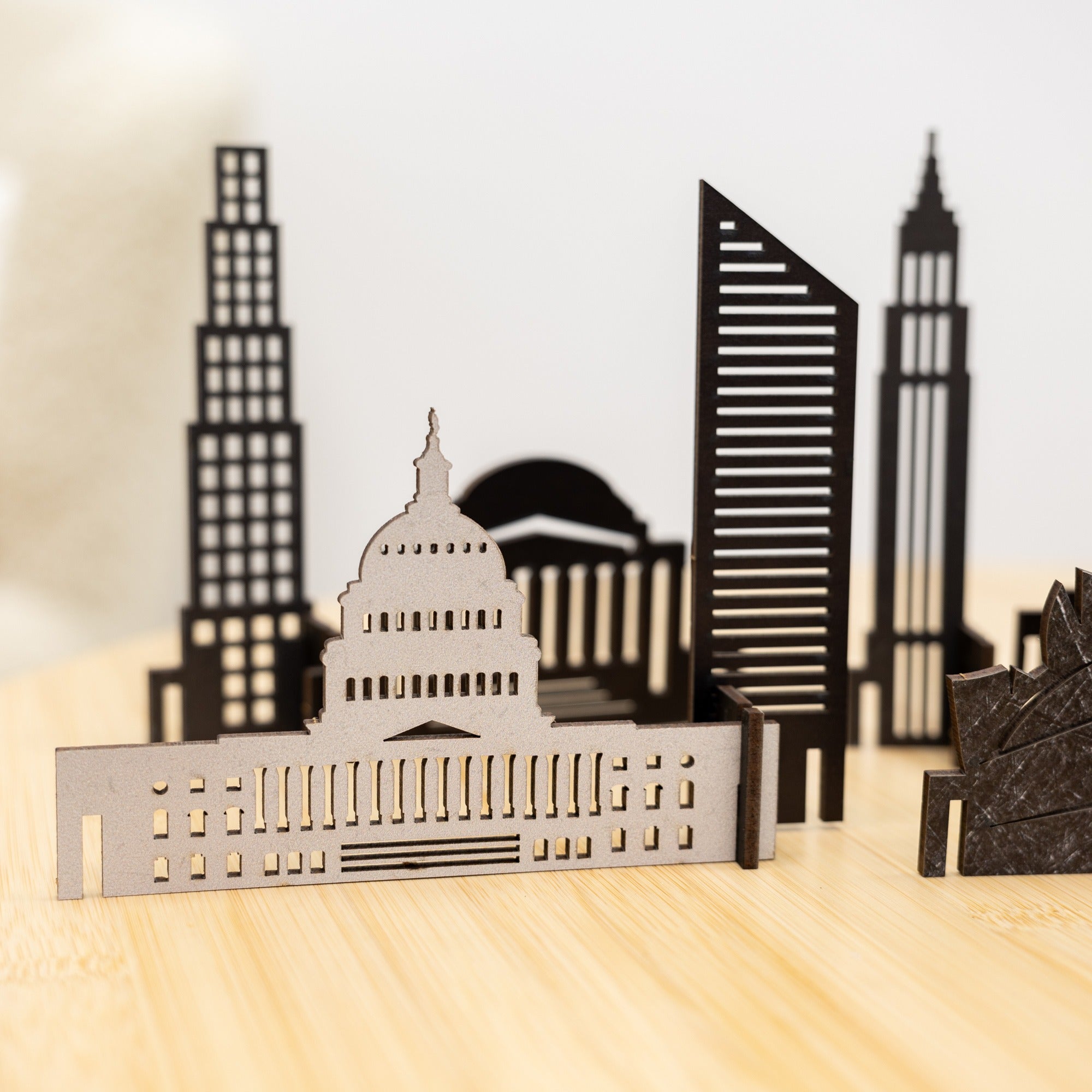 USA Buildings Wooden City Skyline Decor - American Travel Art
