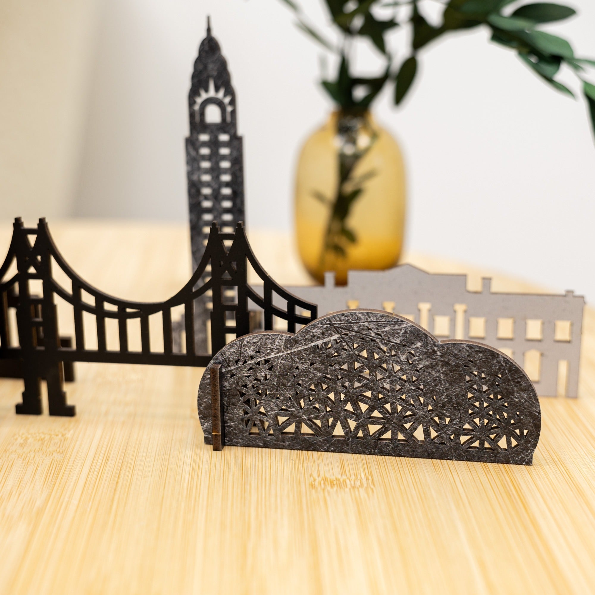 USA Buildings Wooden City Skyline Decor - American Travel Art