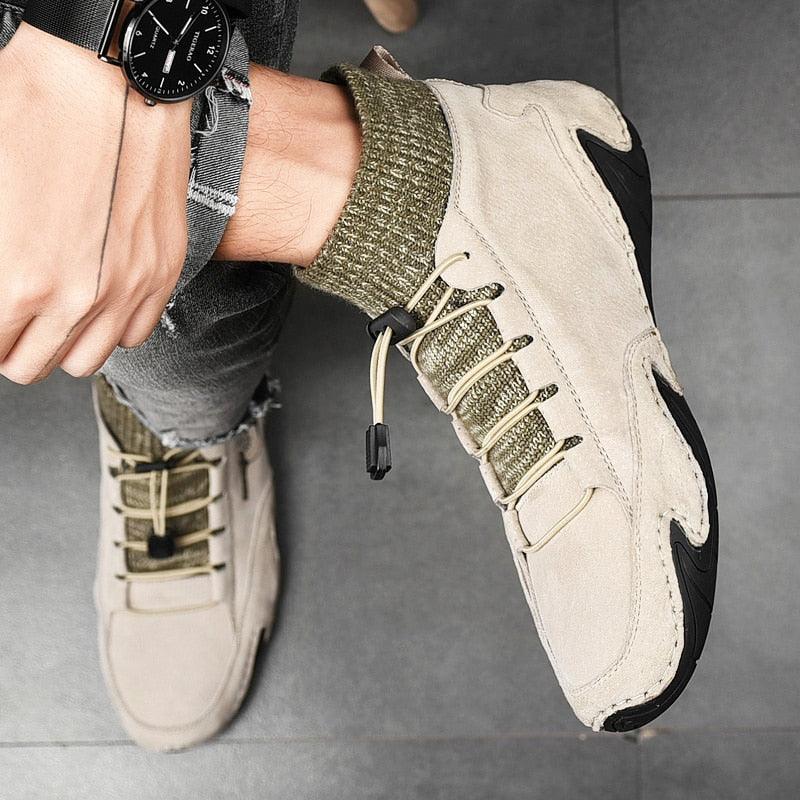 Men's Beige Canvas Casual Walking Sneakers Lightweight Sports Flats