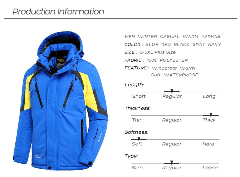 Men's Waterproof Winter Ski Jacket with Detachable Hood