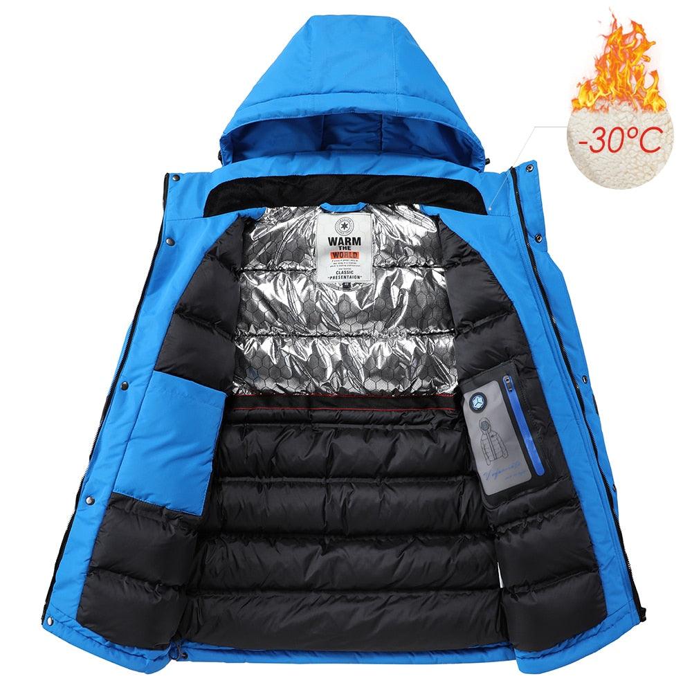 Men's Waterproof Winter Ski Jacket with Detachable Hood