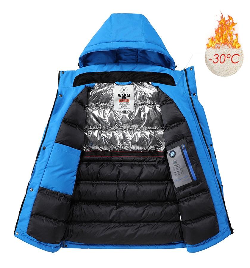 Men's Waterproof Winter Ski Jacket with Detachable Hood