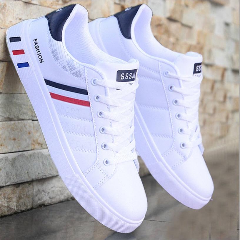 Men’s Water-Resistant White Fashion Sneakers for Business Casual