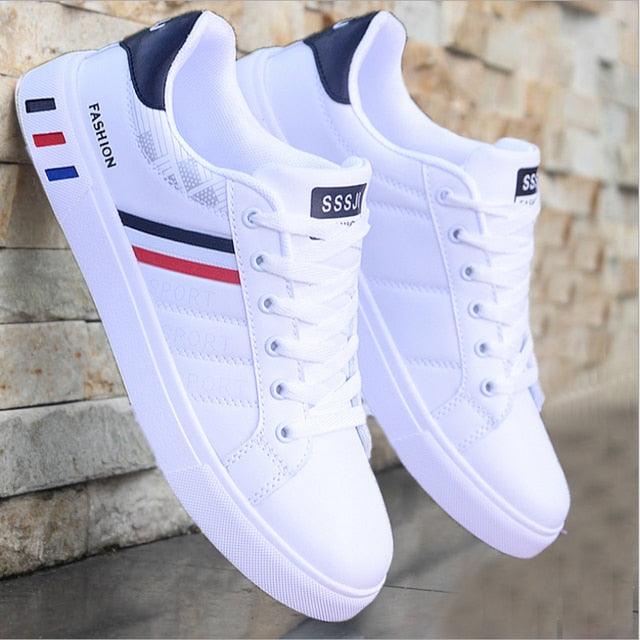Men’s Water-Resistant White Fashion Sneakers for Business Casual