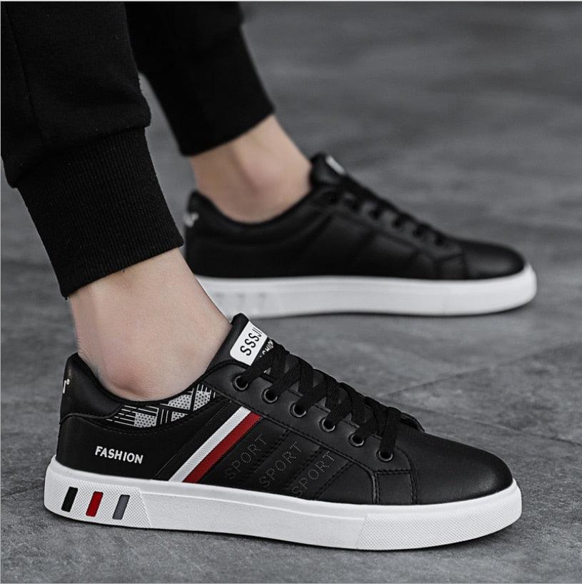 White water-resistant PU leather fashion sneakers for men