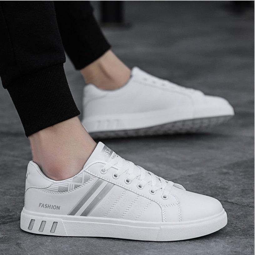 Men’s Water-Resistant White Fashion Sneakers for Business Casual