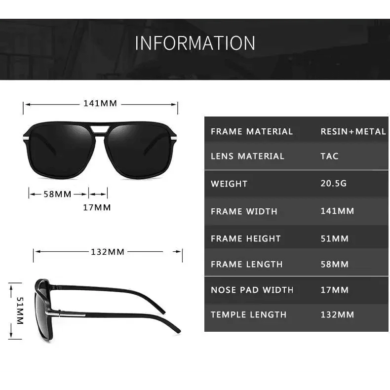 Square Polarized Sunglasses for Men Vintage Driving Sun Glasses
