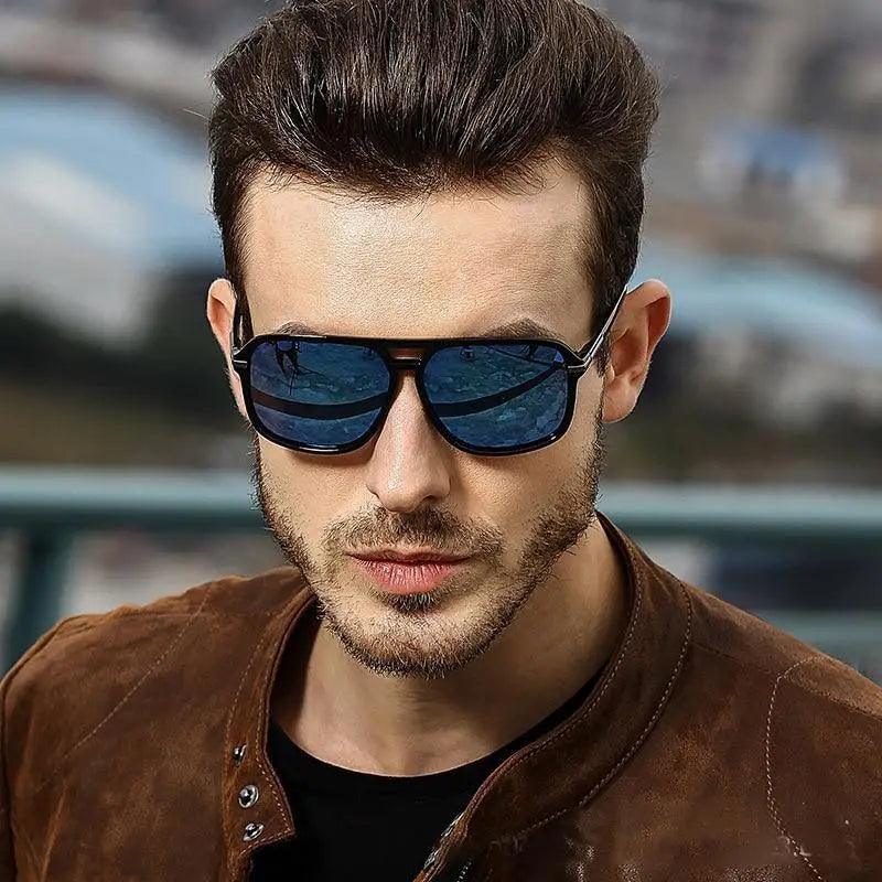 Men elegant square polarized sunglasses with vintage design for driving