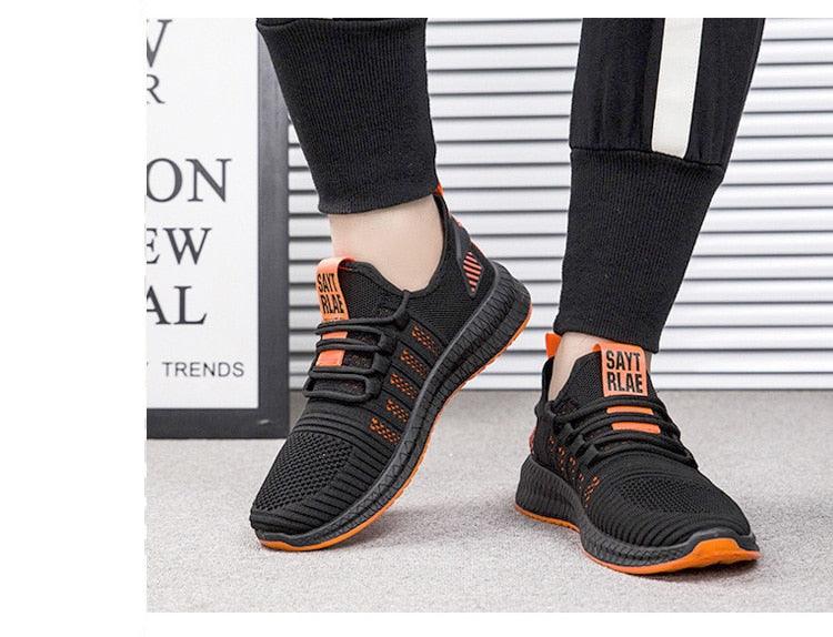Men’s Lightweight Knit Trainers with Orange Sole