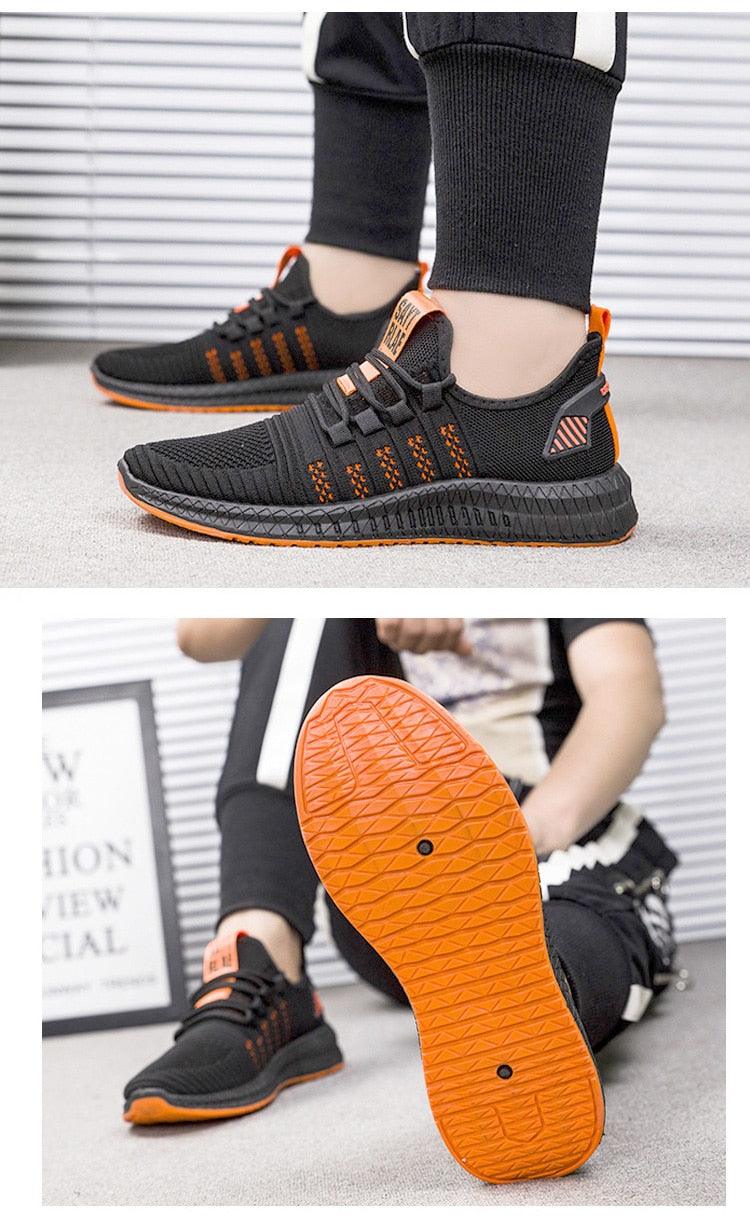 Men’s Lightweight Knit Trainers with Orange Sole