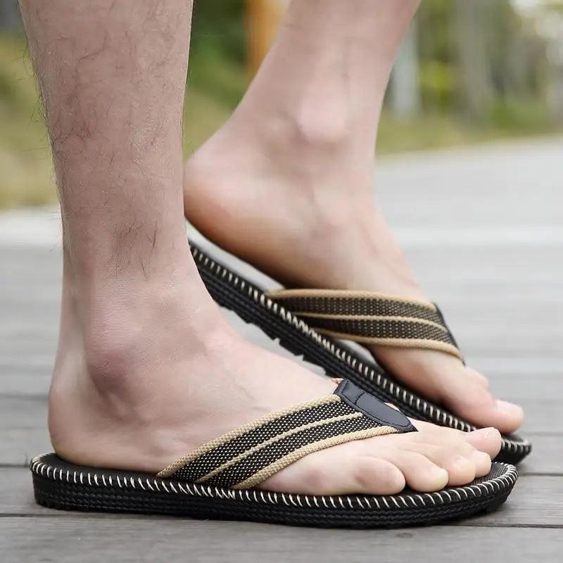 Men's Waterproof Lightweight Striped Slides Non-Slip Flip Flops