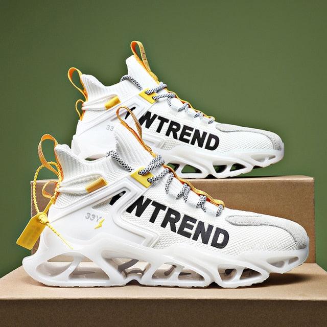 Men's White Flying Woven Mesh Running Sneakers