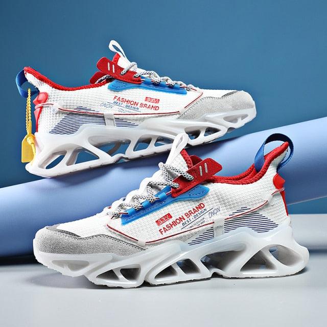Men's White Flying Woven Mesh Running Sneakers